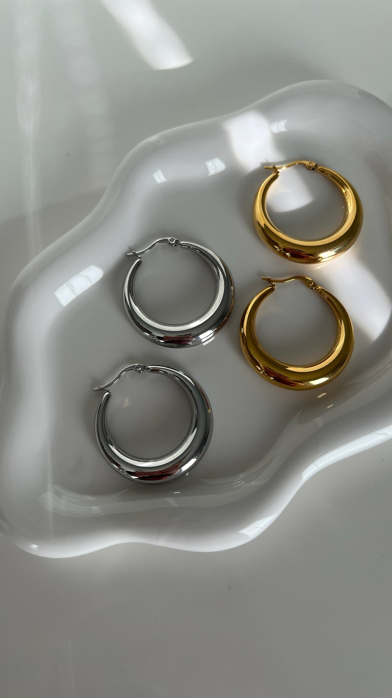 18K Gold Plated Hoop Earrings Titanium Steel