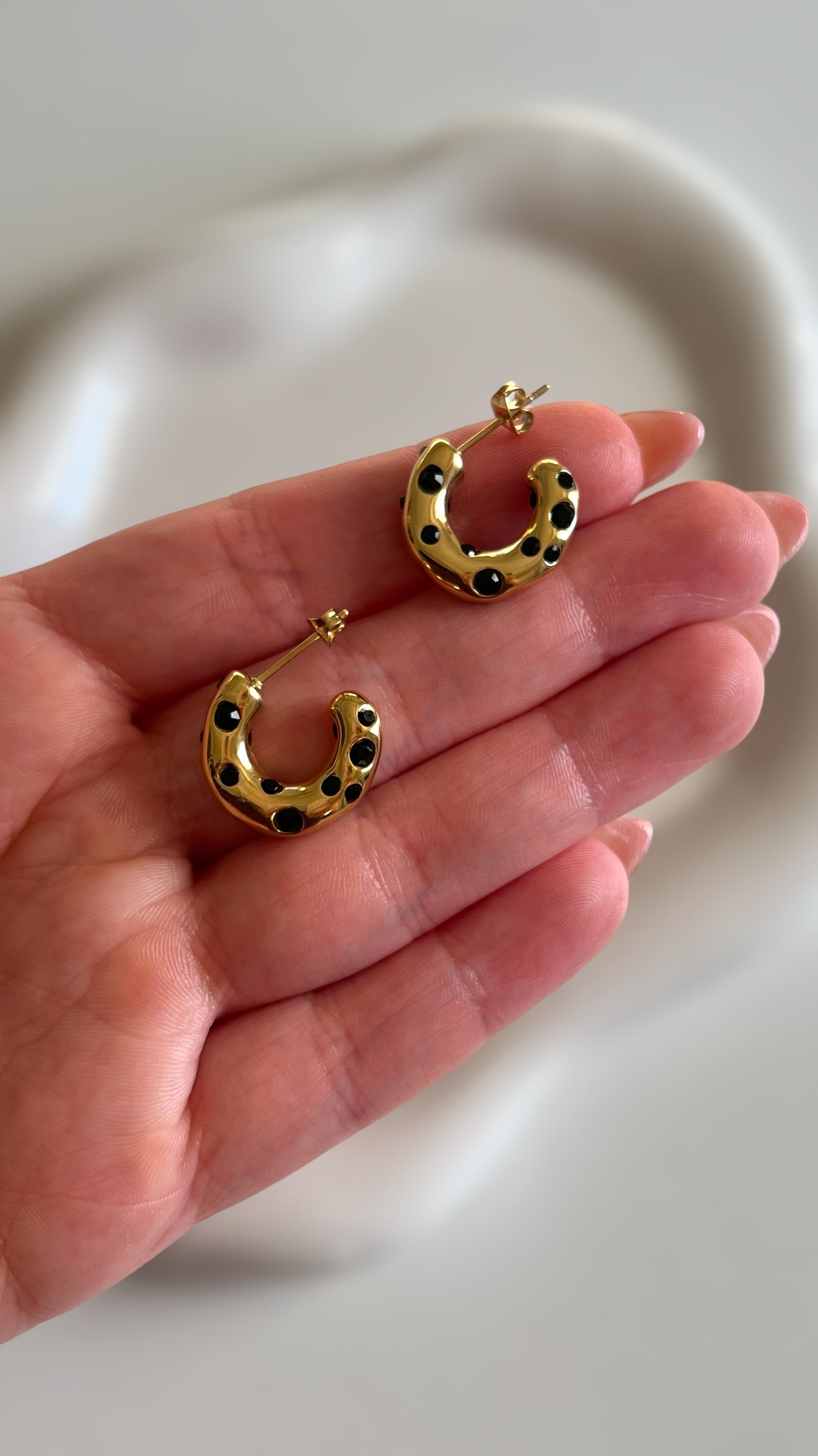 14K Gold Filled Stainless Steel Huggie Hoops Earrings with Zircon Inlay