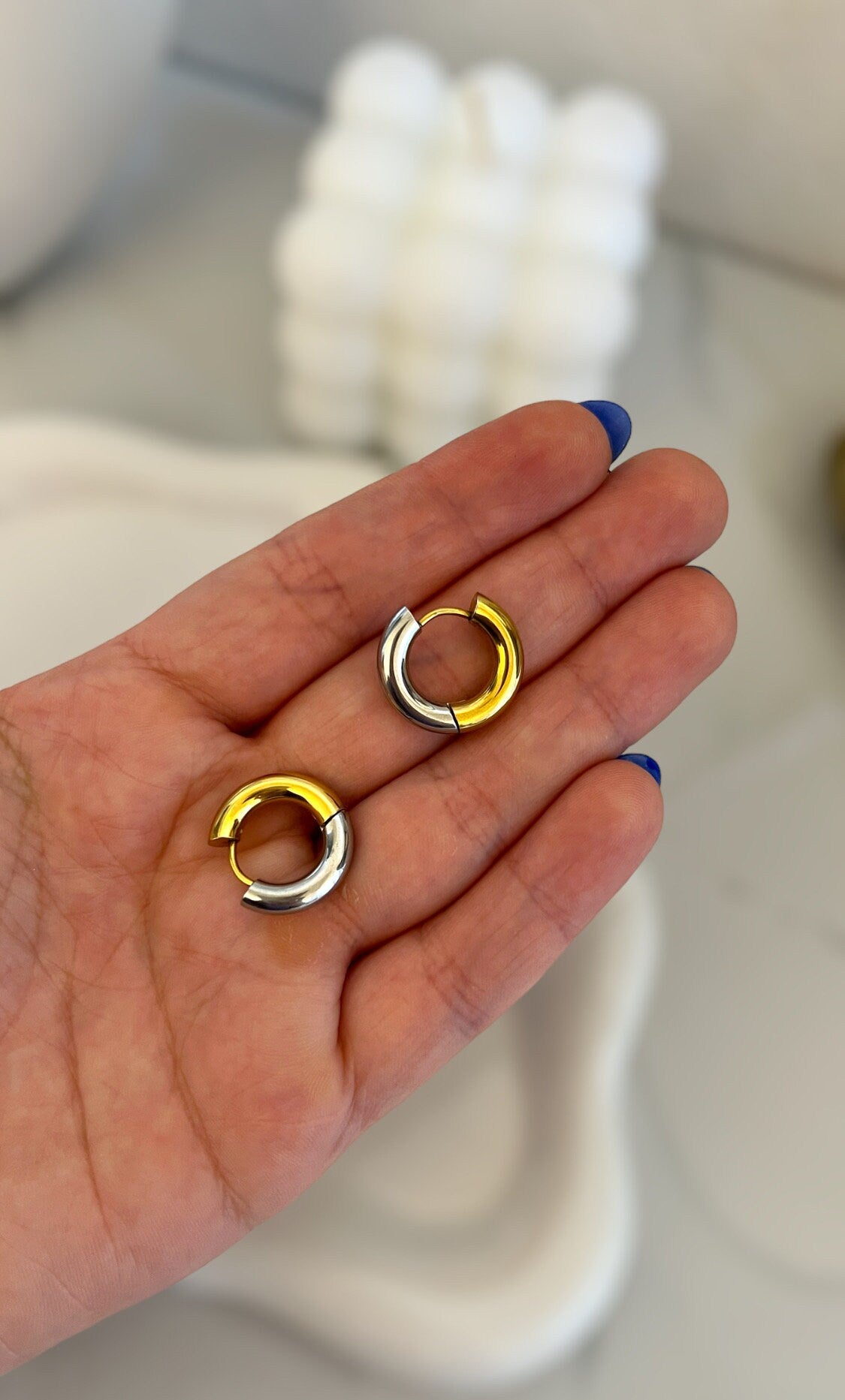 Two Colored Chunky Hoops Earrings