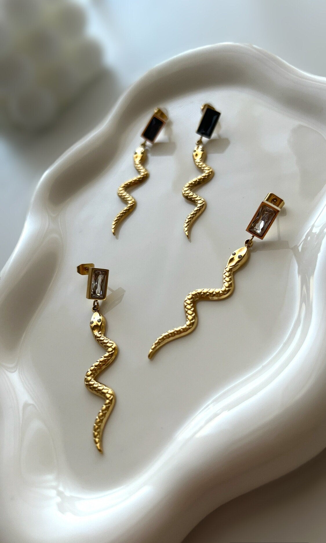 Snake Long Drop Cubic Zirconia Earrings