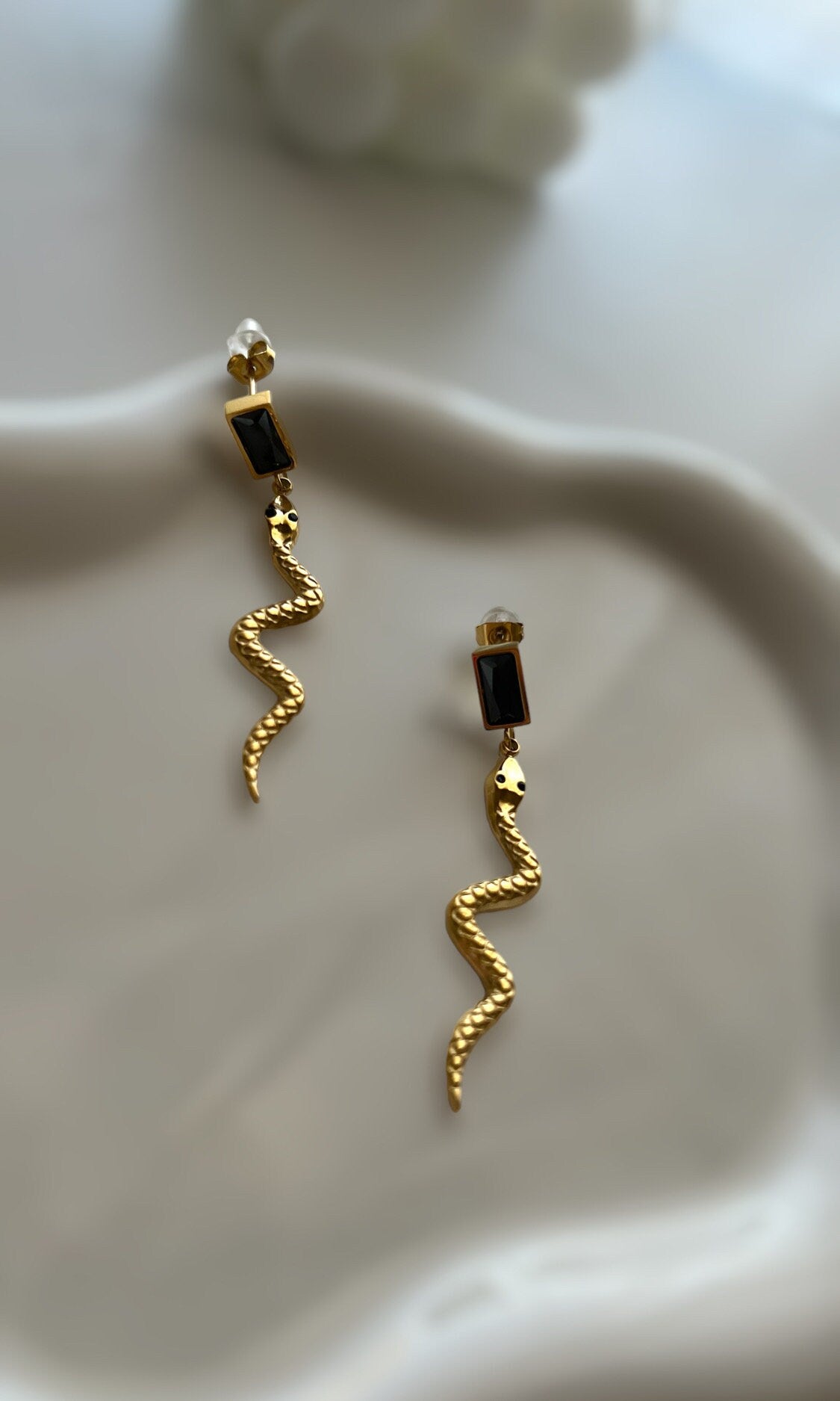 Snake Long Drop Cubic Zirconia Earrings